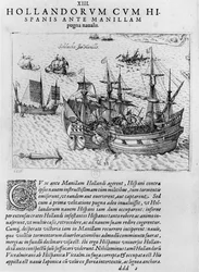 Combate naval entre los holandeses y los españoles frente a la costa de Manila